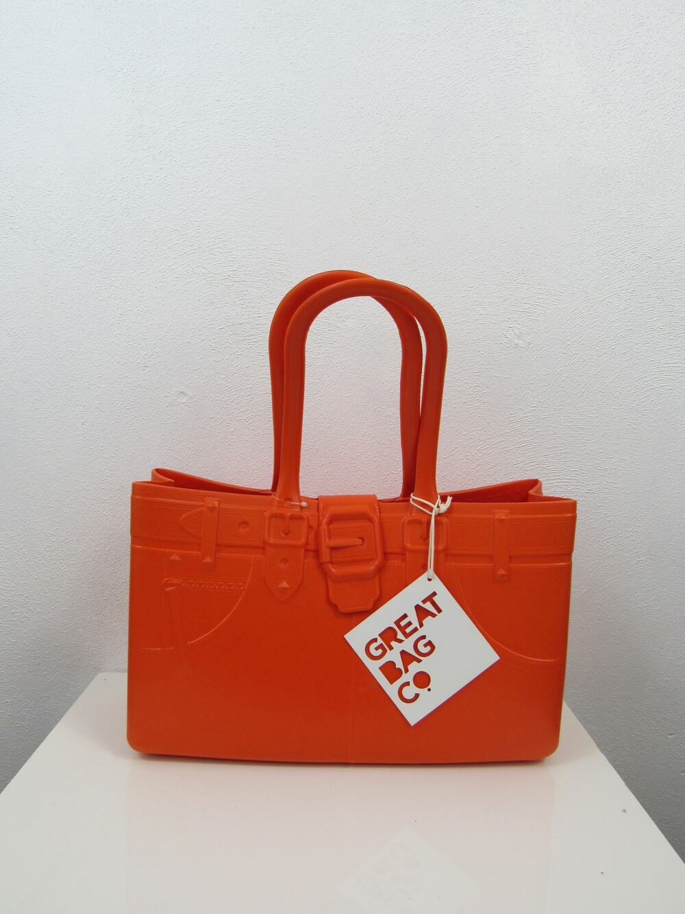 NWT Great Bag Co Model M. Topaz Bright Orange Tote Bag Molded Rubber